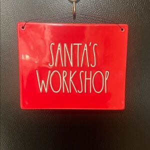 Rae Dunn Red Santa's Workshop Plaque